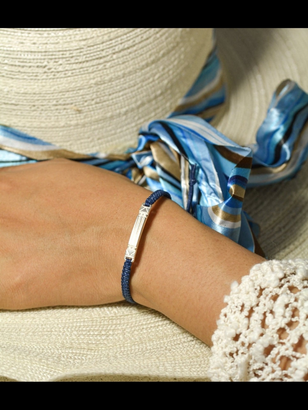 Handmade Sterling Silver Atlantis Symbol Bracelet | Navy Cord Adjustable | NWOT